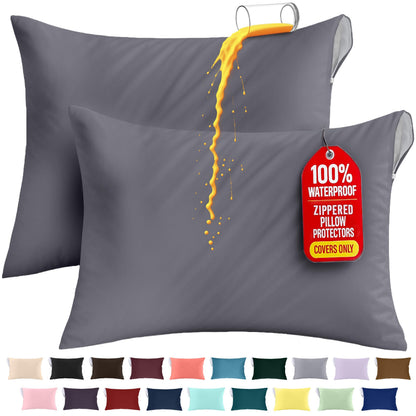 Utopia Bedding Premium 100% Waterproof Pillow Protectors with Zipper Queen Size (Set of 2), Bed Bug and Dust Mite Proof Zippered Pillow Covers, Pillow Encasement Cases, Gray