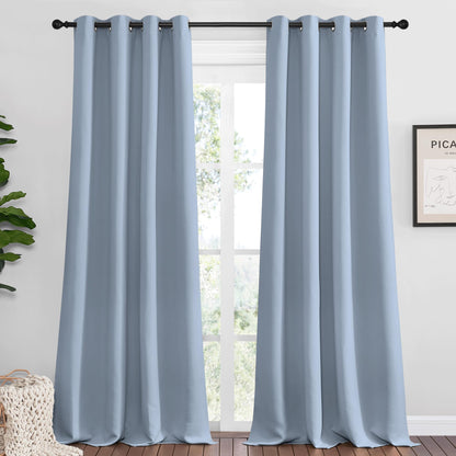 NICETOWN Vintage Blue Blackout Curtains 120 inches Length for Living Room, 2 Panels, 55" Wide, Thermal Insulated Long Drapes for Large Window