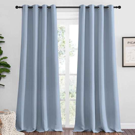 NICETOWN Vintage Blue Blackout Curtains 120 inches Length for Living Room, 2 Panels, 55" Wide, Thermal Insulated Long Drapes for Large Window