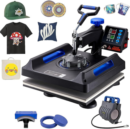 VEVOR 5 in 1 Heat Press Machine - 15x15 Inch Digital Control for T-Shirt, Hat, Mug & Plate Sublimation | Blue