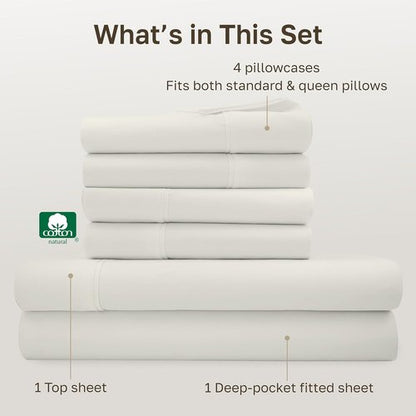 California Design Den 6-Pc Queen Size Sheet Set - 400 Thread Count 100% Cotton, Deep Pocket - Ivory