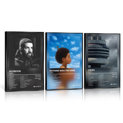 Anslivle 3-Piece Framed Canvas Drake Album Cover Posters, Black, 16x24 inches, Contemporary Music Wall Art for Living Room, Bedroom, Home Office