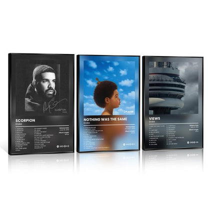 Anslivle 3-Piece Framed Canvas Drake Album Cover Posters, Black, 16x24 inches, Contemporary Music Wall Art for Living Room, Bedroom, Home Office