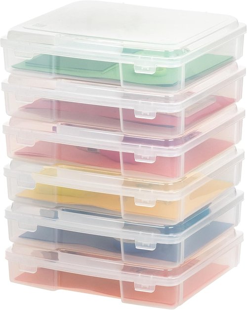 IRIS USA Board Game Storage Organizer - Snap-Tight Latch Lid, 6-Pack Plastic Case for Puzzles & Art Supplies | Fits 8.5" x 11" & A4 Papers