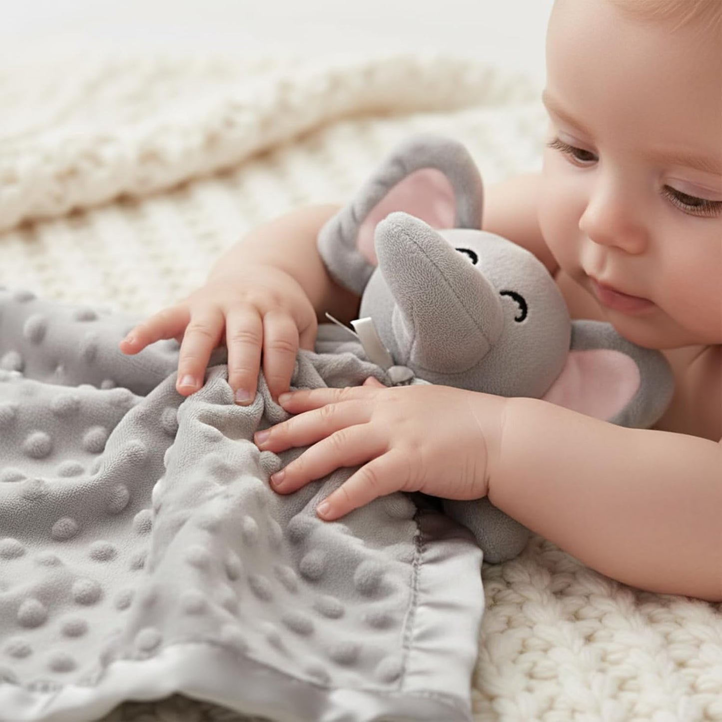Pro Goleem Elephant Security Blanket - Soft Unisex Lovey Snuggle Toy for Newborns | Grey 16 Inch