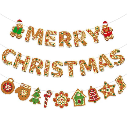 Gingerbread Man Merry Christmas Banner - Xmas Party Decorations