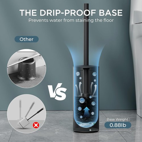 Forious Toilet Brush Set - Heavy Duty 304 Stainless Steel Base & Long Handle | 2 Brush Heads, Black