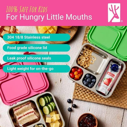 Elk and Friends Kids Stainless Steel Bento Box - Leak-Proof Toddler Lunch Container | 4 Compartments | Dishwasher Safe