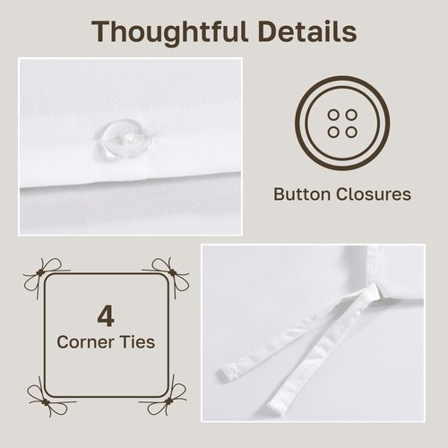 California Design Den 3 Pc White King Duvet Cover Set - Winner Good Housekeeping Best Bedding Awards 2025, 400 Thread Count Sateen, 100% Cotton Duvet Cover Set, Button Closure, Corner Ties - White