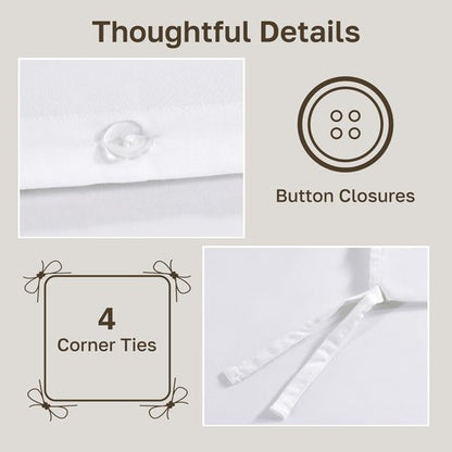 California Design Den 3 Pc White King Duvet Cover Set - Winner Good Housekeeping Best Bedding Awards 2025, 400 Thread Count Sateen, 100% Cotton Duvet Cover Set, Button Closure, Corner Ties - White