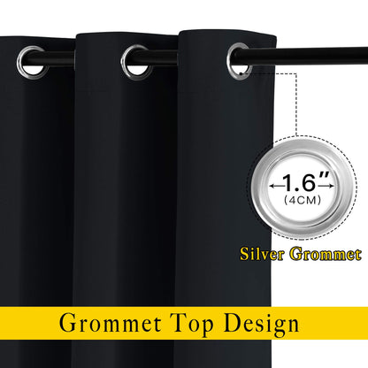 NICETOWN Blackout Curtains 63 inch Length 2 Panels Burg - Easy Care Solid Thermal Curtains Grommet Blackout Window Treatments for Bedroom/Kids Room (W52 x L63, Black)