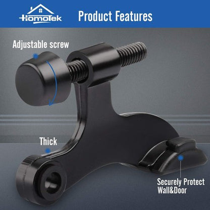 HOMOTEK Heavy Duty Adjustable Door Stopper - 2 Pack Black Hinge Pin Design | 2-1/2"x1-3/4" with Rubber Bumpers