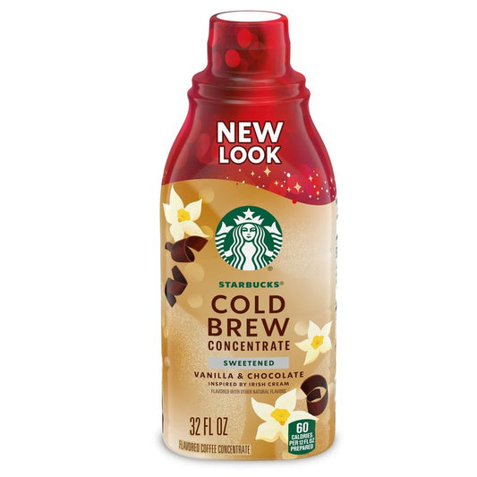 Starbucks Cold Brew Coffee Concentrate, Flavored Sweetened Vanilla & Chocolate Inspired by Irish Cream, Multi-Serve Bottle (32 fl oz)