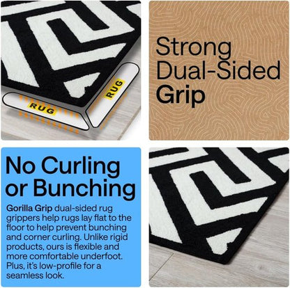 GORILLA GRIP Rug Gripper Pads - Reusable Double-Sided Stickers for Secure Carpet Hold | 8 Pcs
