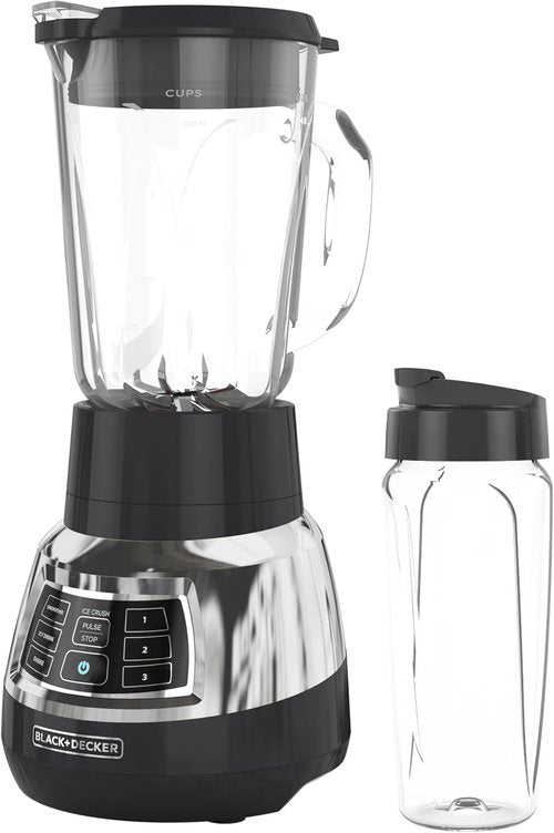 Black+Decker Quiet Blender - 6-Cup Glass Jar, 3 Speeds & Functions, 900W Power | Includes 24-oz Personal Jar