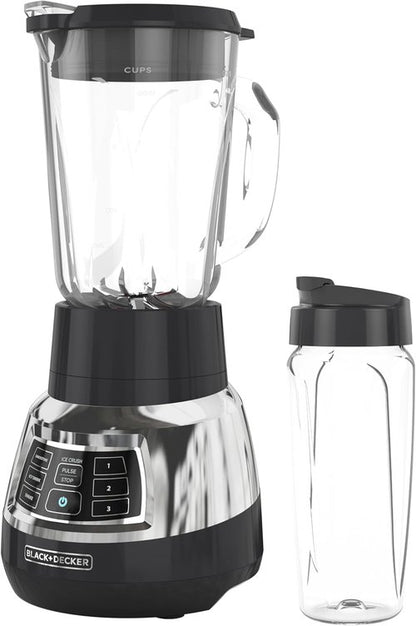 Black+Decker Quiet Blender - 6-Cup Glass Jar, 3 Speeds & Functions, 900W Power | Includes 24-oz Personal Jar