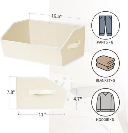 Homsorout Trapezoid Closet Shelf Organizer - Large Fabric Storage Baskets for Clothes & Books | 3-Pack Beige
