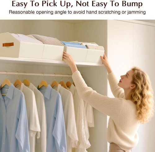 Homsorout Closet Organizers - 8 Pack Collapsible Trapezoidal Storage Bins with Orange Handles | Beige