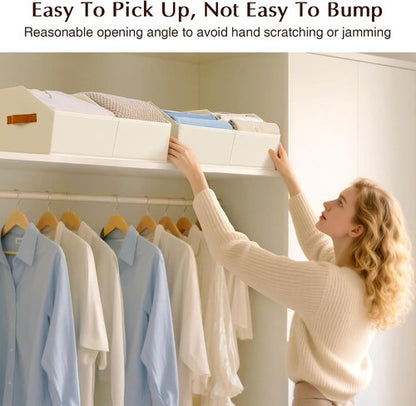 Homsorout Closet Organizers - 8 Pack Collapsible Trapezoidal Storage Bins with Orange Handles | Beige