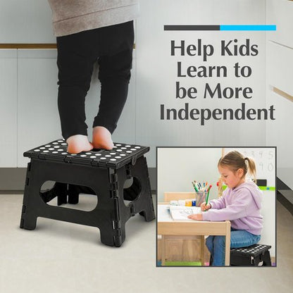 Handy Laundry Folding Step Stool - Sturdy Collapsible Design for Adults & Kids - Easy One-Flip Open - Black, 9 Inch
