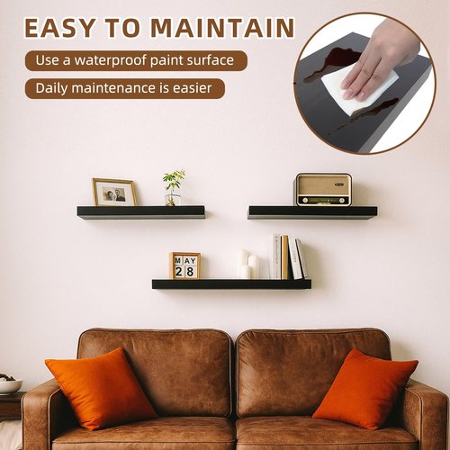 Breathfly Floating Shelves for Wall, 23.6 inch Long Set of 3 Wood Rustic Wall Mounted Shelves, Display Shelf with Invisible Heavy, Large Deep Shelves for Home Decor & Storage for Living Room, Kitchen