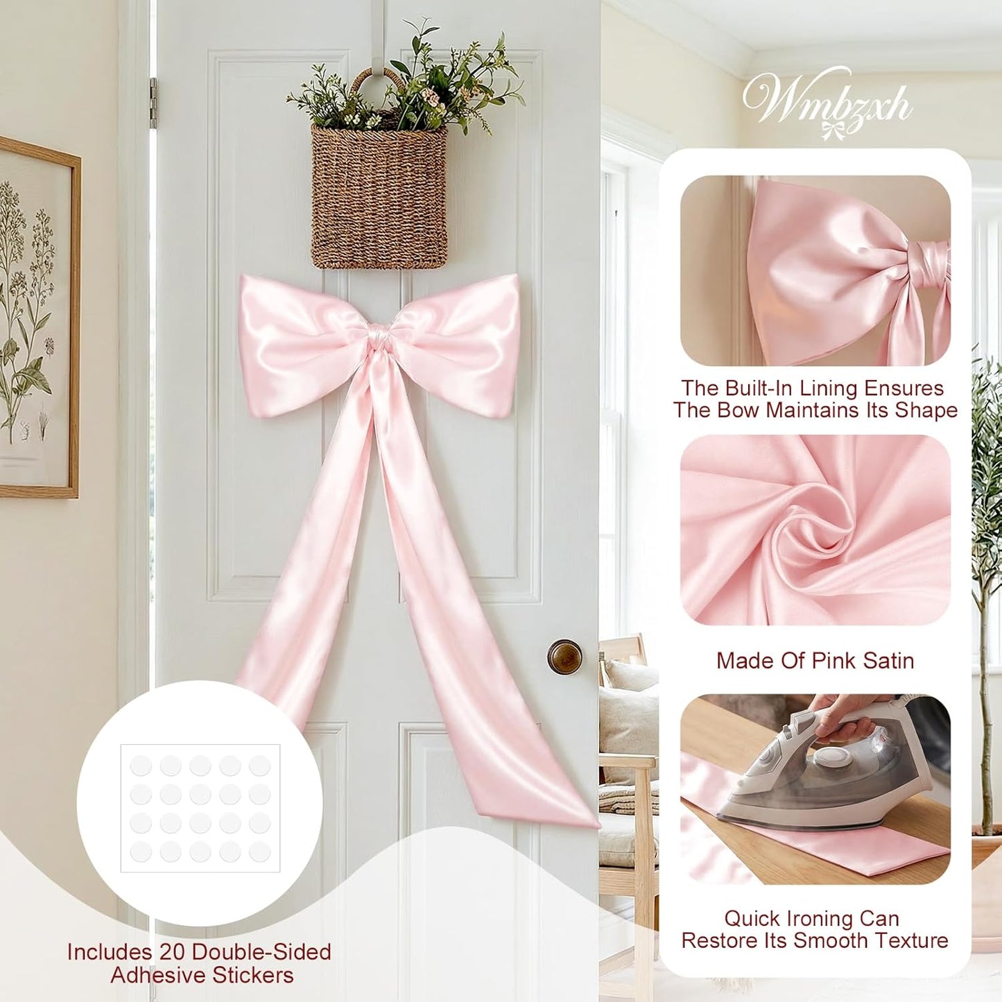 Skiennix Large Pink Bows - Satin Ribbon Tie Coquette Room Decor | 40"x24" Birthday & Wedding Wall Decor