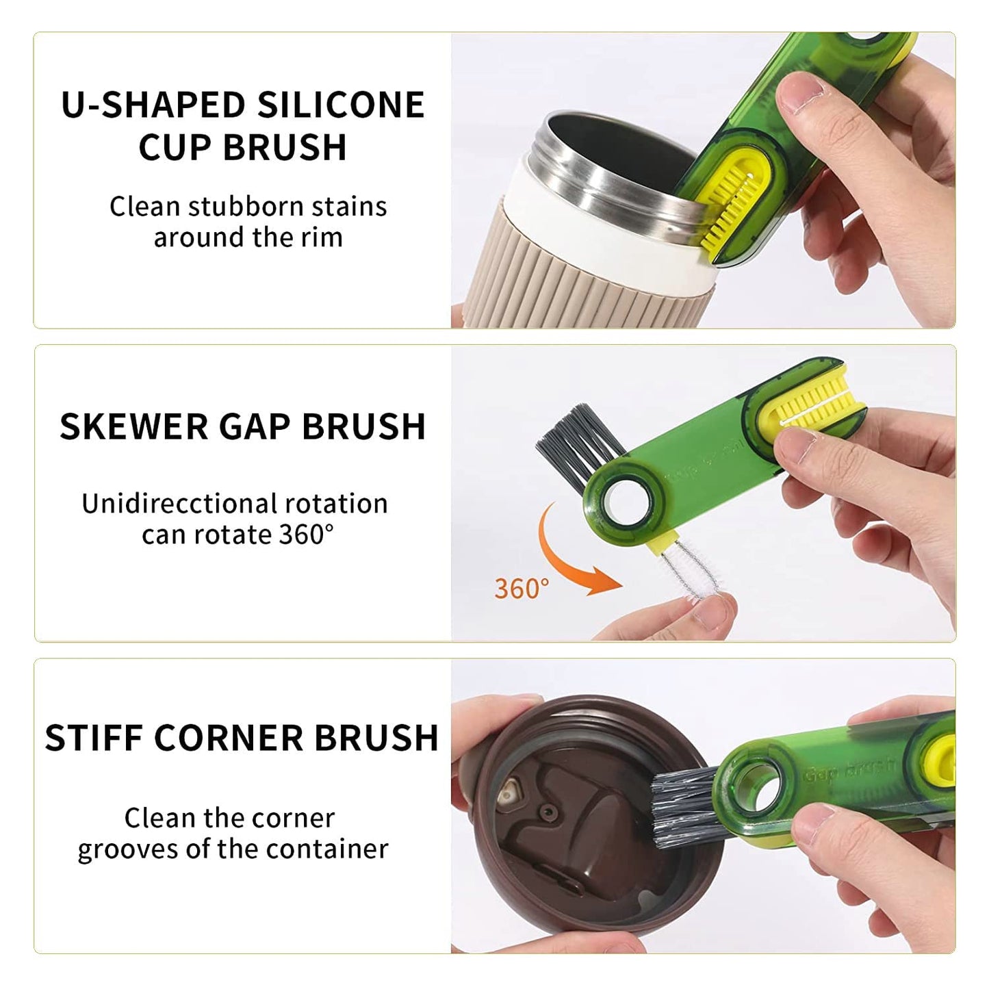 3pc 3 in 1 Bottle Cup Lid Brush Straw Cleaner Tools Multi-Functional Crevice Cleaning Brush Clean Brushes for Tiny Bottle Nursing Bottle Cups Cover