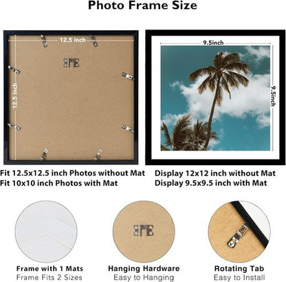 JCJMY 9 Pack Vinyl Record Frames - 12.5x12.5 with 10x10 Mat for Album Cover Display | Black