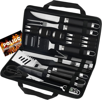 POLIGO 29 PCS BBQ Grill Accessories Set - Stainless Steel Tools with Storage Bag | Perfect Grilling Gifts for Men