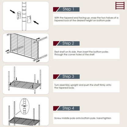 BestOffice 6-Tier Wire Storage Shelves - Heavy-Duty Adjustable Racks with Wheels | 48x18x77 | Black | Easy No-Tool Assembly