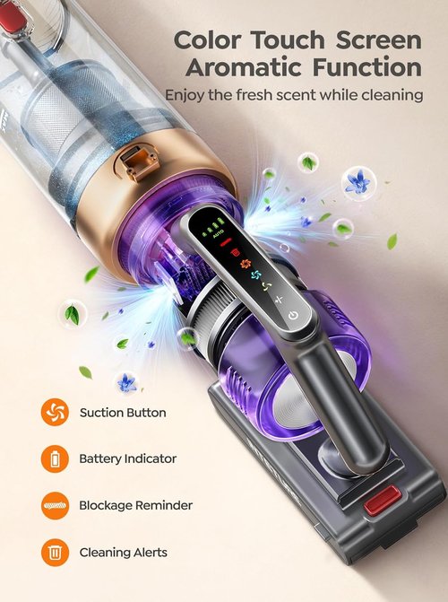 INTETURE Cordless Vacuum Cleaner - 650W 55KPA Suction Power | 70 Min Runtime, Anti-Tangle Design, Touch Screen