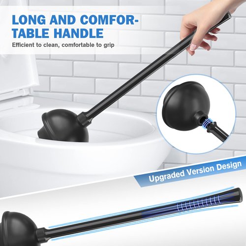 Toilet Plunger and Brush with Holder, Bowl Brush and Heavy Duty Toilet Plunger Set for 5.7-inch Toilet Drain, 2-in-1 Bathroom Cleaning Combo with Modern Caddy Stand (Black)
