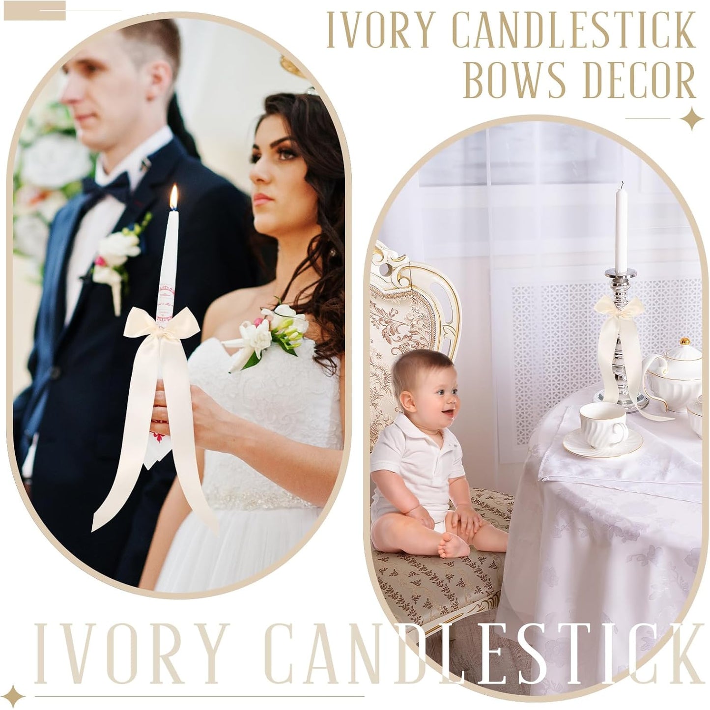 Teenyyou 12 Pcs Ivory Candlestick Bows - 13 Inch Large Coquette Table Decor & Candle Holders