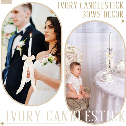 Teenyyou 12 Pcs Ivory Candlestick Bows - 13 Inch Large Coquette Table Decor & Candle Holders