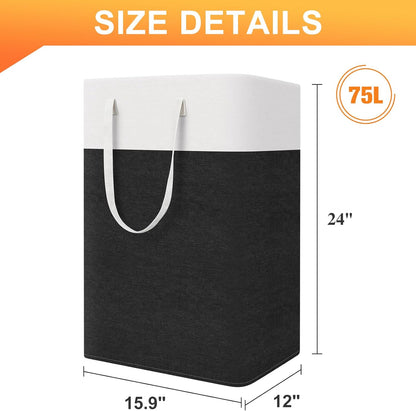 TasticTotes Laundry Basket 3-Pack - Collapsible Waterproof Hamper with Handles | 75L Black for Home or Dorm