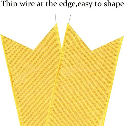 Hongsome Large Yellow Easter Wreath Bow Decor - Classic Glitter String & Burlap Ribbon | 2 Pcs Set