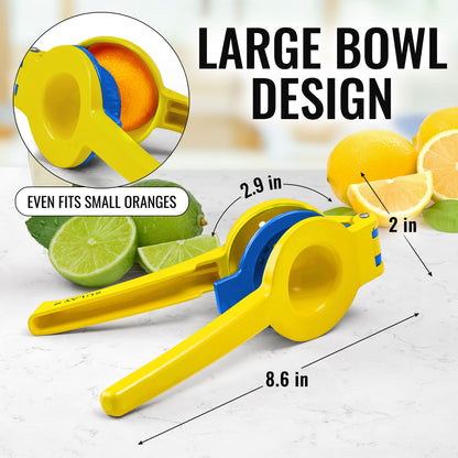 Zulay Metal 2-In-1 Lemon Squeezer Manual - Sturdy, Max Extraction Hand Juicer Lemon Squeezer Gets Every Last Drop - Easy to Clean Manual Citrus Juicer - Easy-to-Use Lemon Juicer Squeezer - Gold/Blue