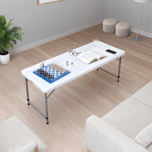 Lakhow Folding Table - 4 Foot Heavy Duty Plastic Utility Table | Portable Adjustable Height for Indoor/Outdoor Use - White