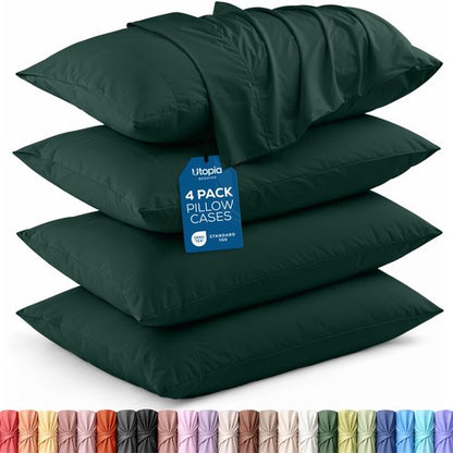 Utopia Bedding Standard Pillow Cases - 4 Pack - Envelope Closure - Soft Brushed Microfiber Fabric - Shrinkage and Fade Resistant Pillow Covers Standard Size 20 X 26 Inches (Standard, Emerald)