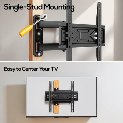 IWORKBOARD 40 43 50 55 inch Full Motion Corner TV Wall Mount for Most 32-65 inch Flat & Curved TVs, Articulating Swivel & Tilt TV Mount Bracket, up to 80 lbs,VESA 400x400mm, Single Stud Perfect Center