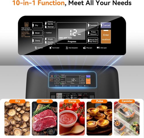 85Kpa Vacuum Sealer Machine - 10-in-1 Automatic Food Saver with Easy-Lock Handle & Built-in Cutter | Includes Bags & External Hose