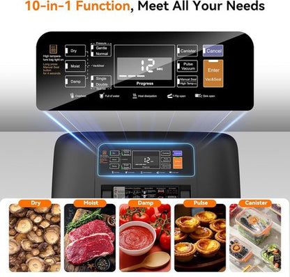 85Kpa Vacuum Sealer Machine - 10-in-1 Automatic Food Saver with Easy-Lock Handle & Built-in Cutter | Includes Bags & External Hose