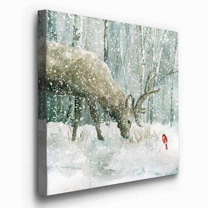 Variation of THIS listing: Reindeer and Cardinal Wall Art 24" x 24" Ready to Hang - Giclée Canvas