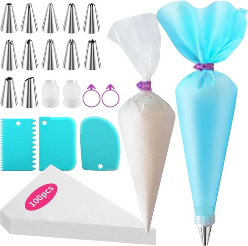 ALLTOP Piping Bags and Tips Set | Ultimate Cake Decorating Kit with 100 Disposable Bags & 12 Frosting Tips