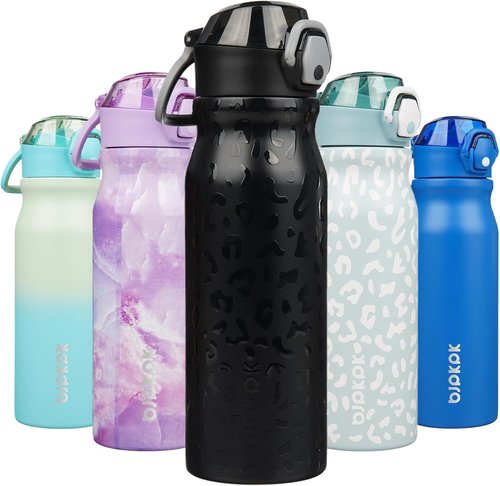 BJPKPK 25oz Insulated Water Bottle - BPA-Free Stainless Steel, Leak-Proof Design, Black Leopard