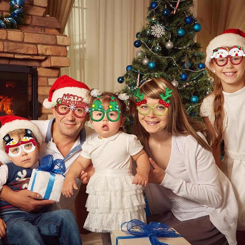 12 Pack Christmas Glitter Glasses - Fun Party Favors & Stocking Stuffers