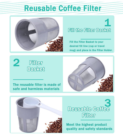 Podoy K250 Extra Reusable Coffee Inner Filter for Compatible with Keurigg My K Cup 2.0 K300 K350 K375 K400 K450 K475 Universal Grey (Pack of 6) with Coffee Spoon