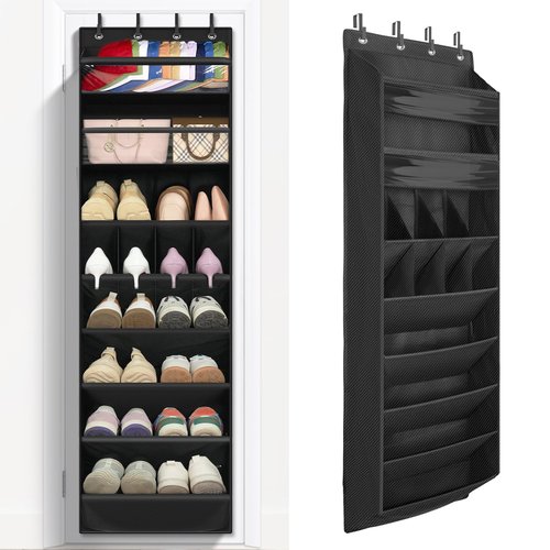 FENTEC 1 Pack 8 Shelves Over The Door Shoe Organizer, 68" Exlarge Deep Pockets Hanging Shoe Organizer, Shoe Rack for Closet, Shoe Holder for Boots,Over Door Organizer in Home, RV, Dorm, Black