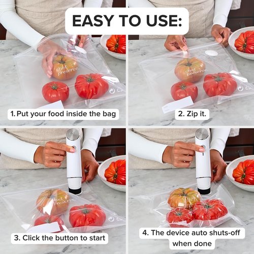 Chef Preserve Compact Vacuum Sealer - Powerful Handheld Food Sealer with 20 Reusable Bags | Meal Saver