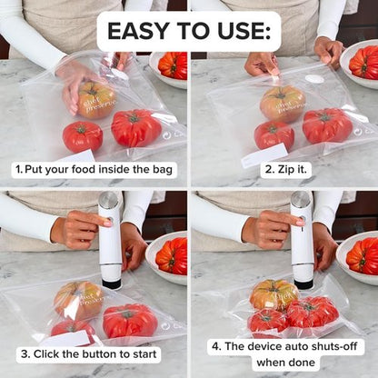 Chef Preserve Compact Vacuum Sealer - Powerful Handheld Food Sealer with 20 Reusable Bags | Meal Saver